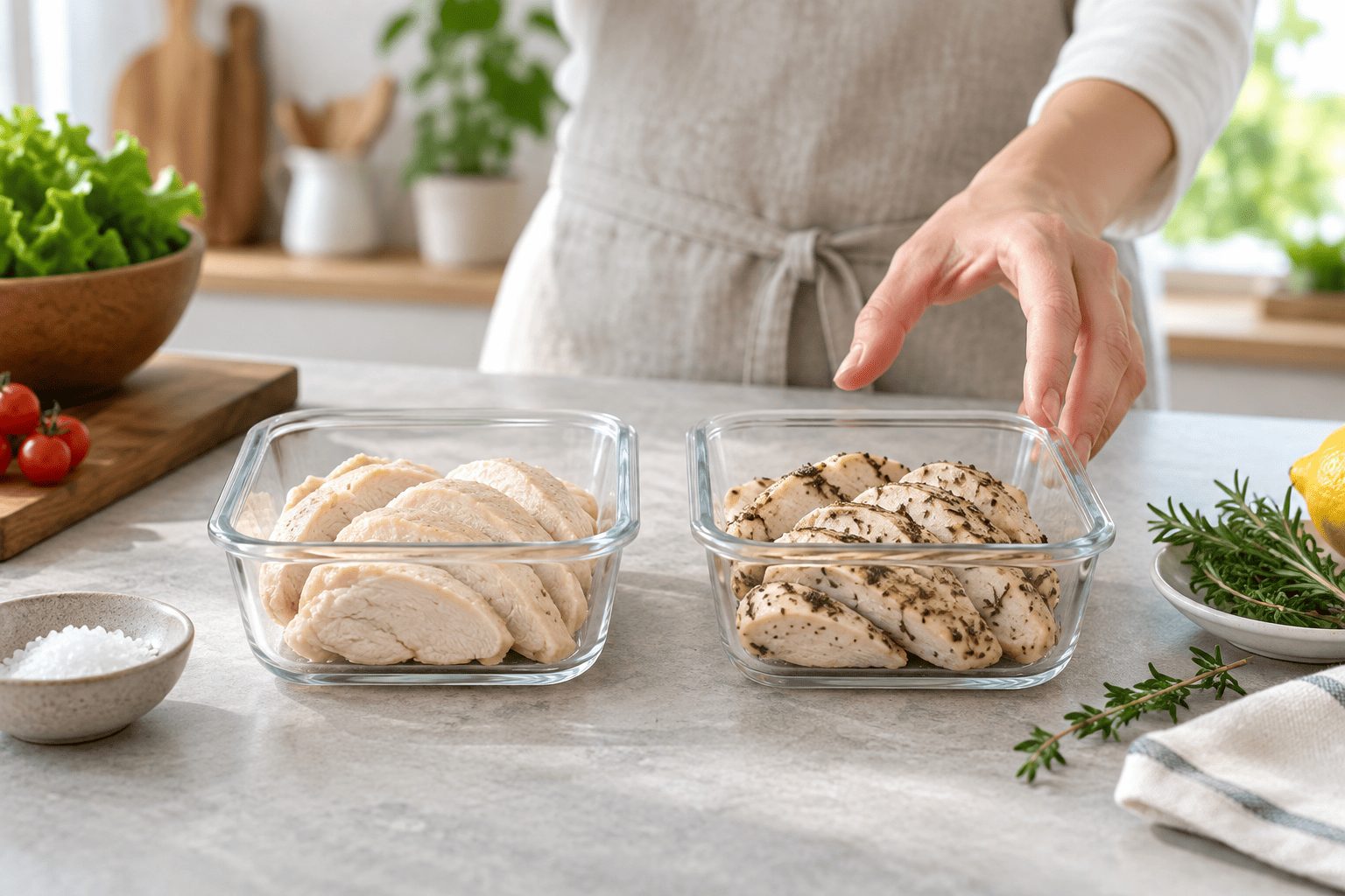 味付けの異なる加熱した鶏肉を見比べるイメージ