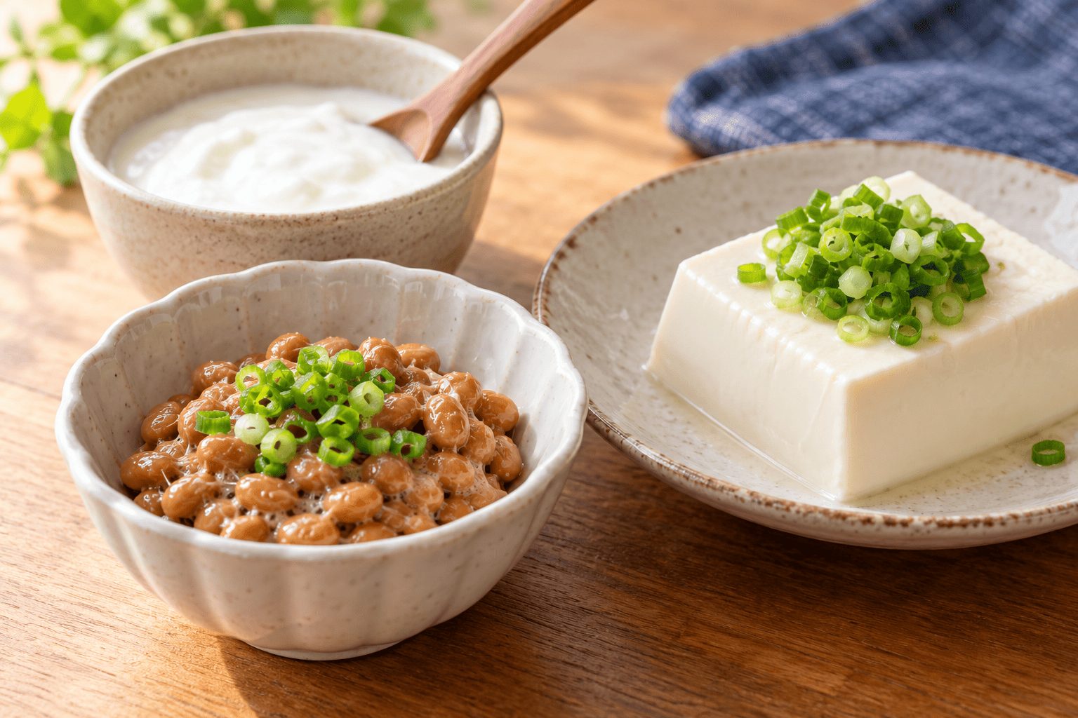 納豆・豆腐・プレーンヨーグルトの盛り付けイメージ