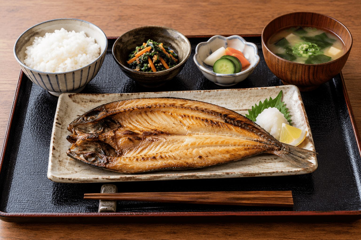 焼き魚とごはんと副菜をそろえた定食のイメージ