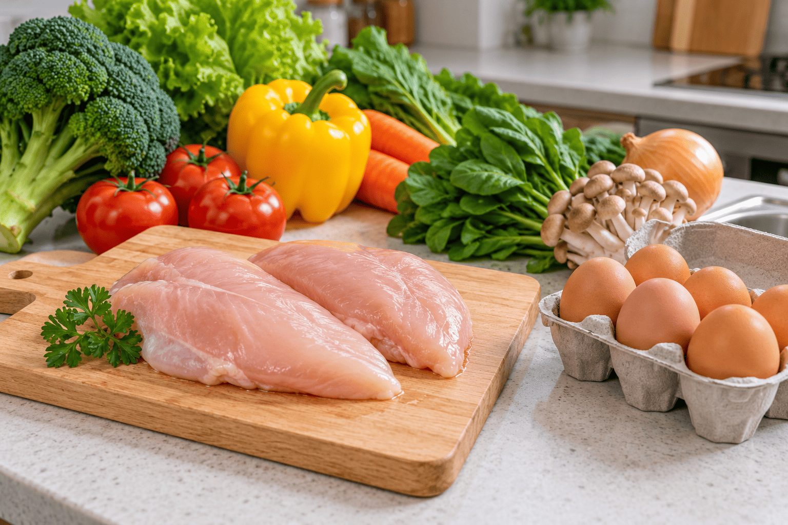 鶏むね肉と卵を料理に使う前のイメージ