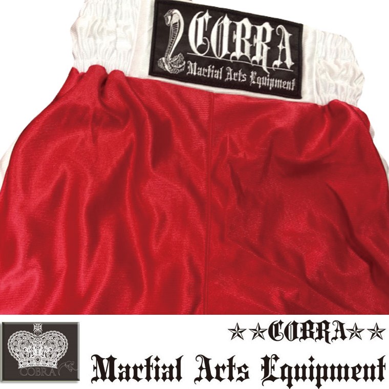 COBRA LIGHT BOXING SHORTS RED SIDE WHITE M 画像2