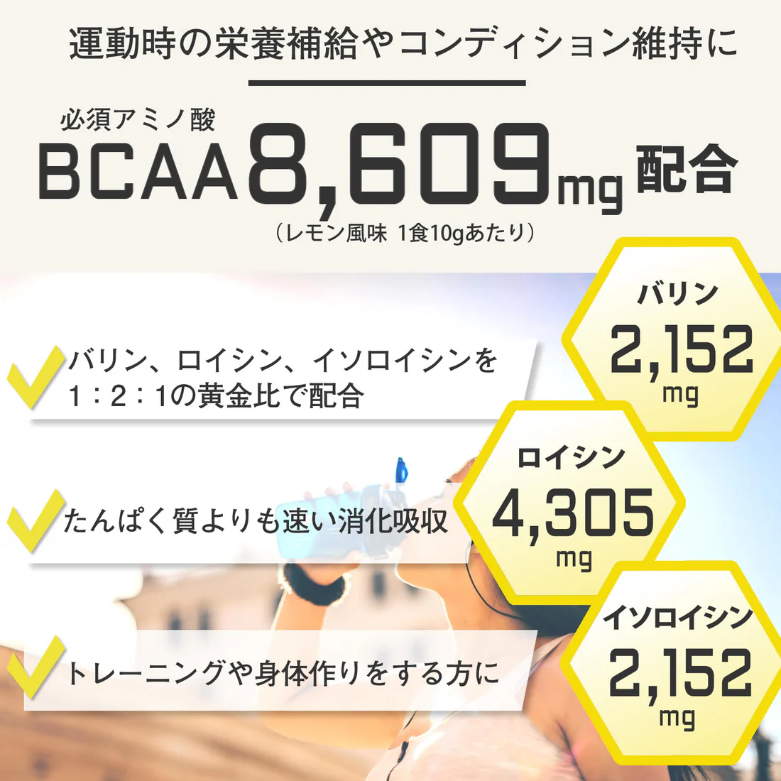 F&W BCAA レモン風味 2kg (1Kg×2袋) 画像3