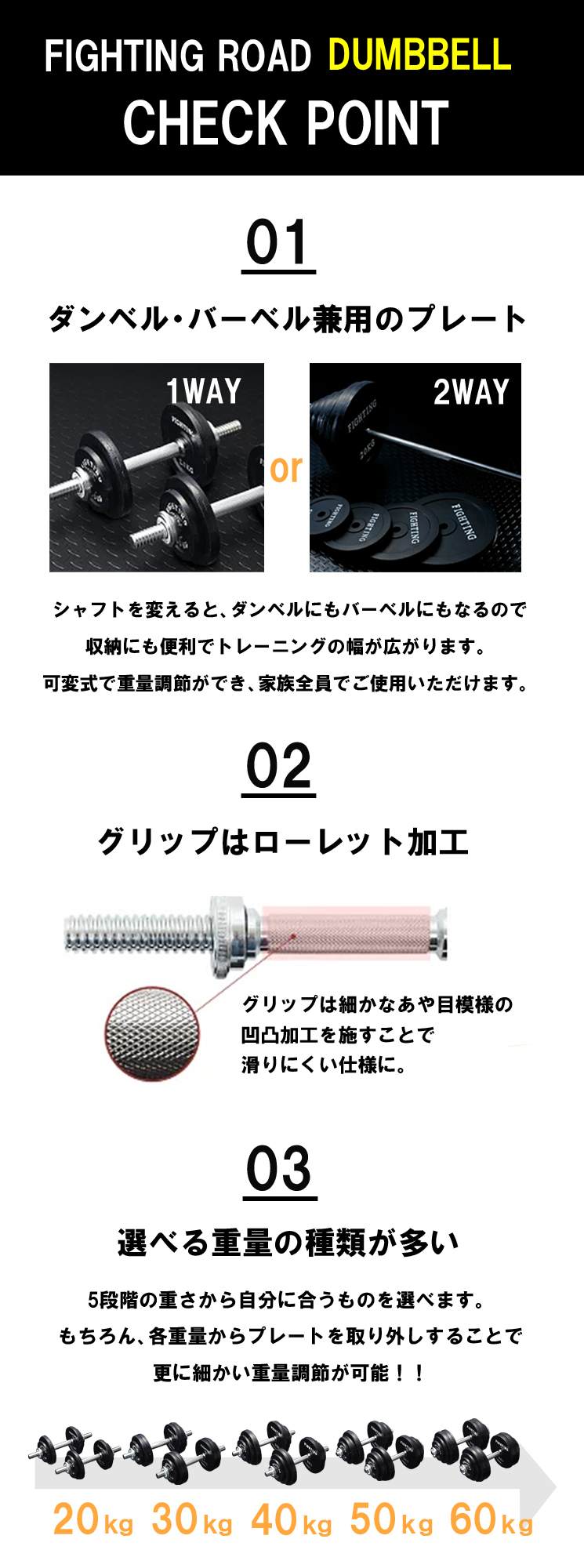 ダンベル (60kgセット) ブラックタイプ（中古品） 画像3