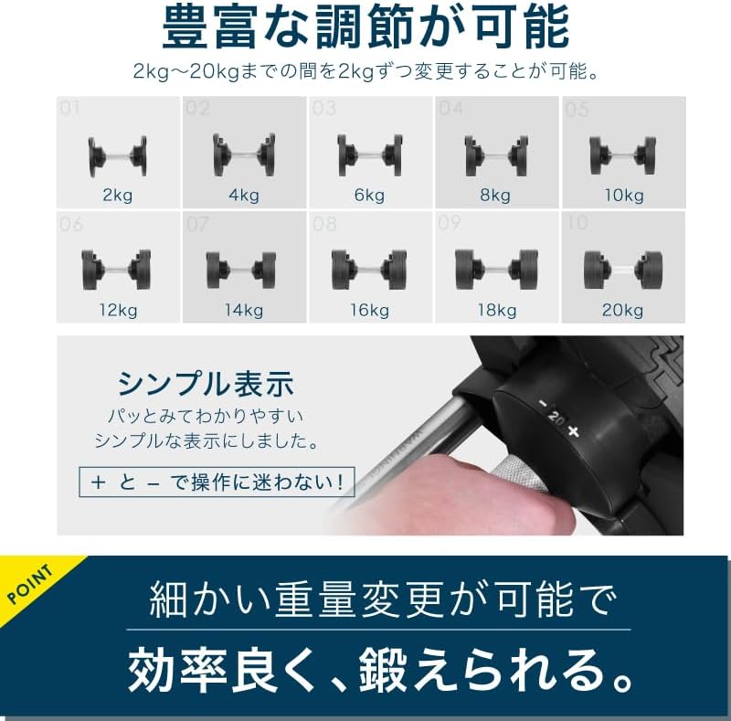 フレックスベル 可変式ダンベル 20kg 両手セット（中古品） 画像6