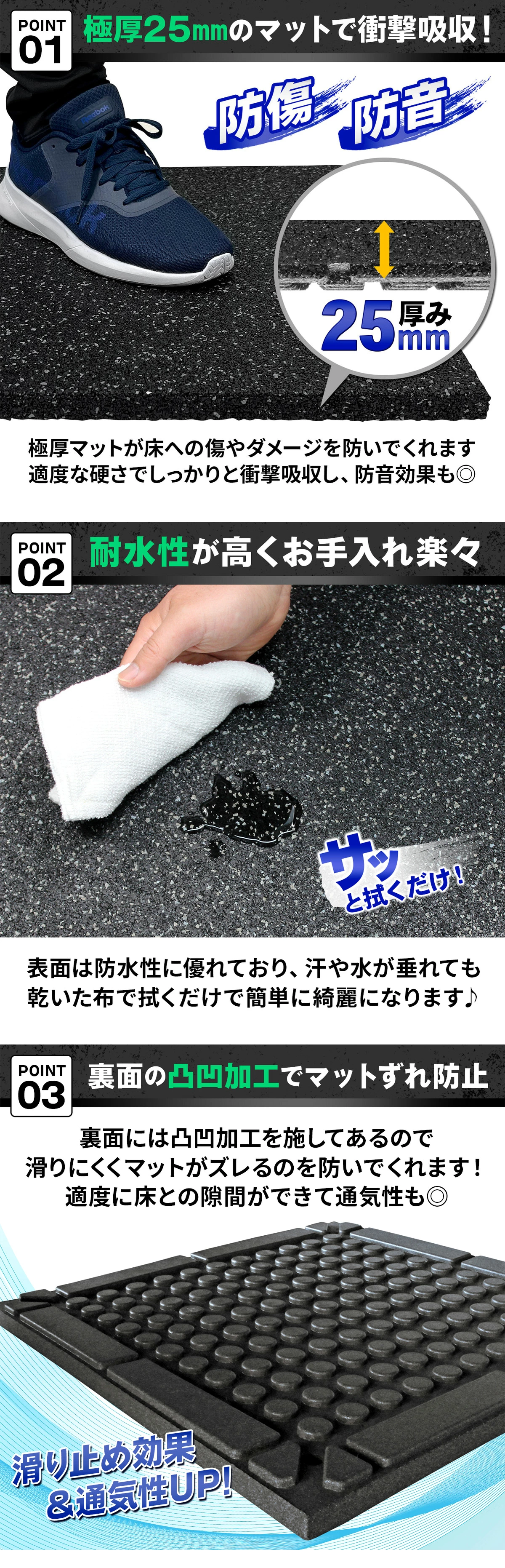 ラバーフロアマット（50cm×50cm×25mm）1枚（中古品） 画像4
