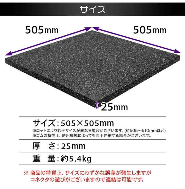 ラバーフロアマット（50cm×50cm×25mm）1枚（中古品） 画像5