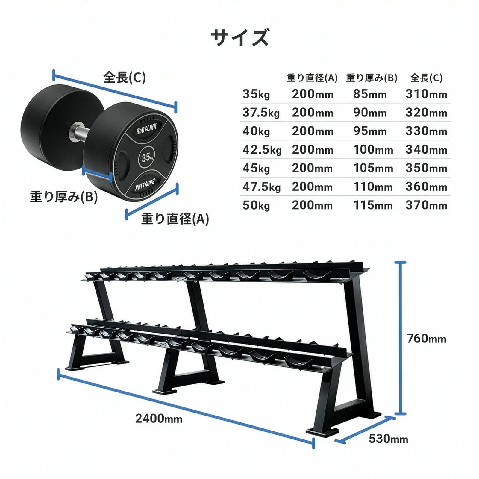 ジムダンベルセット35-50kg 画像6